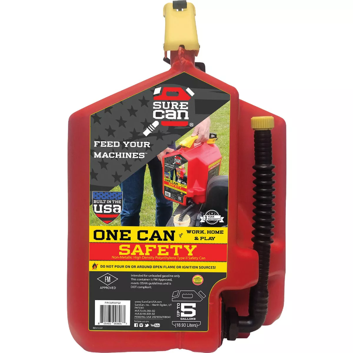 SureCan 5 Gal. Plastic Gasoline Safety Fuel Can, Red - photo 2