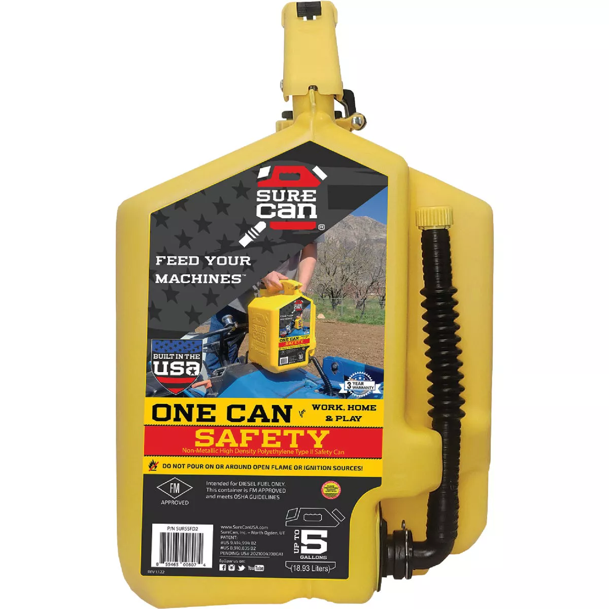 SureCan 5 Gal. Plastic Diesel Safety Fuel Can, Yellow - photo 3