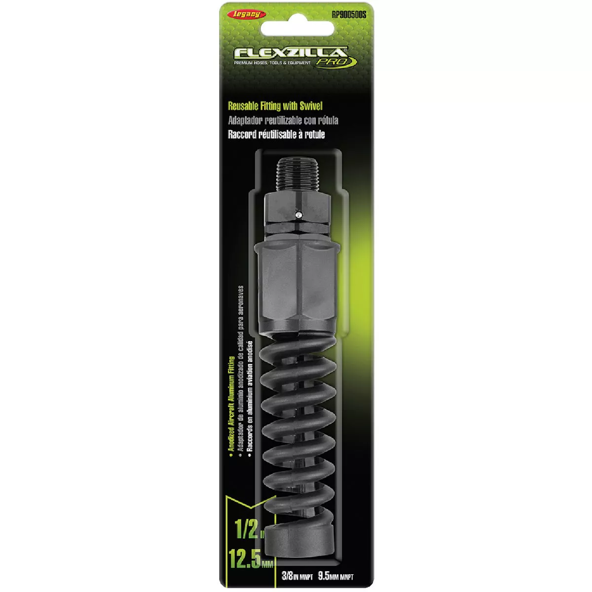 Flexzilla Pro 1/2 In. Barb 3/8 In. MNPT Reusable Air Hose End with Swivel - photo 2
