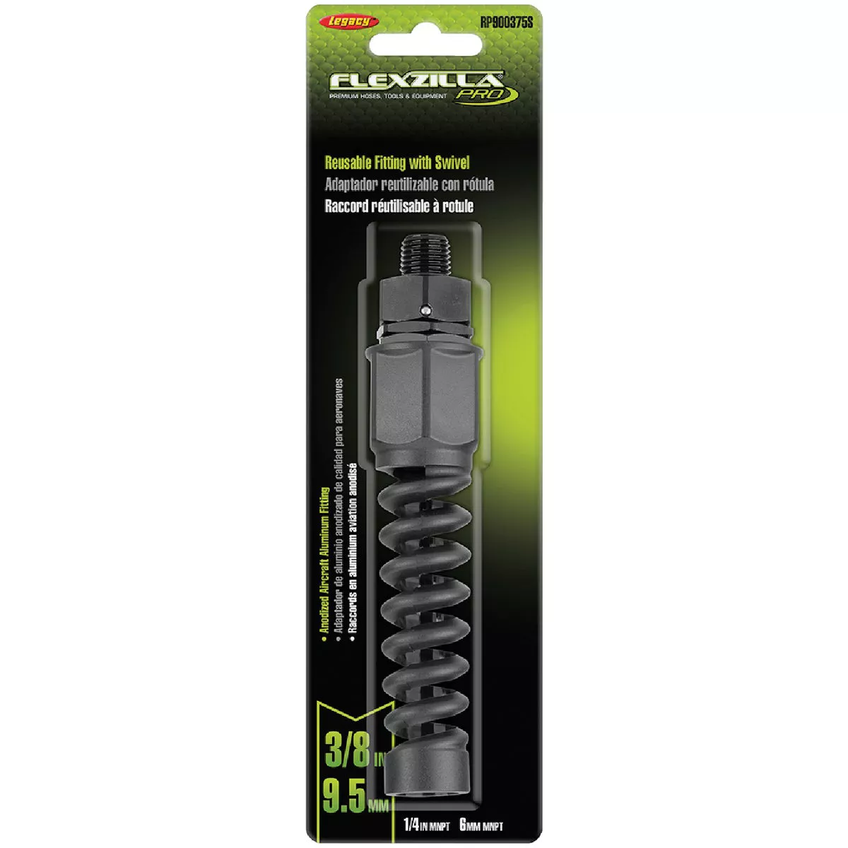 Flexzilla Pro 3/8 In. Barb 1/4 In. MNPT Reusable Air Hose End with Swivel - photo 2