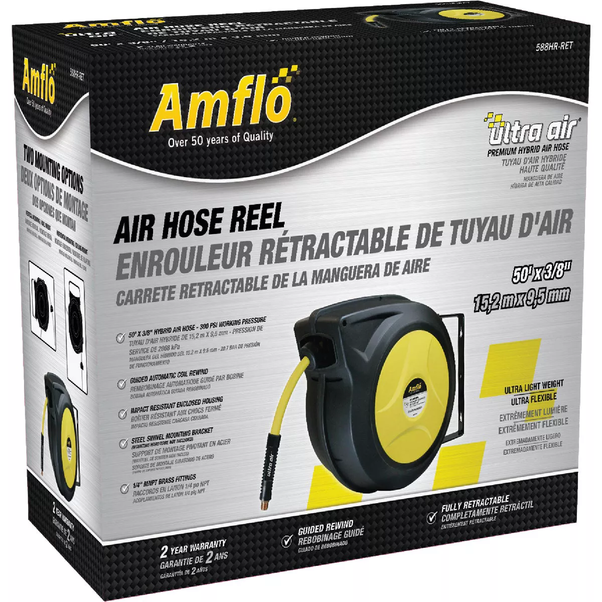 Amflo UltraAir Automatic Air Hose Reel with 3/8 In. x 50 Ft. Hybrid Hose - photo 2
