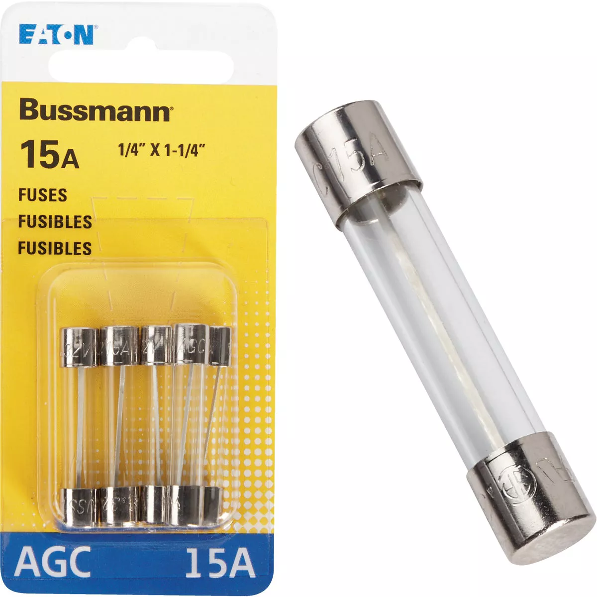 Bussmann 15A 32V AGC Glass Tube Automotive Fuse (5-Pack)