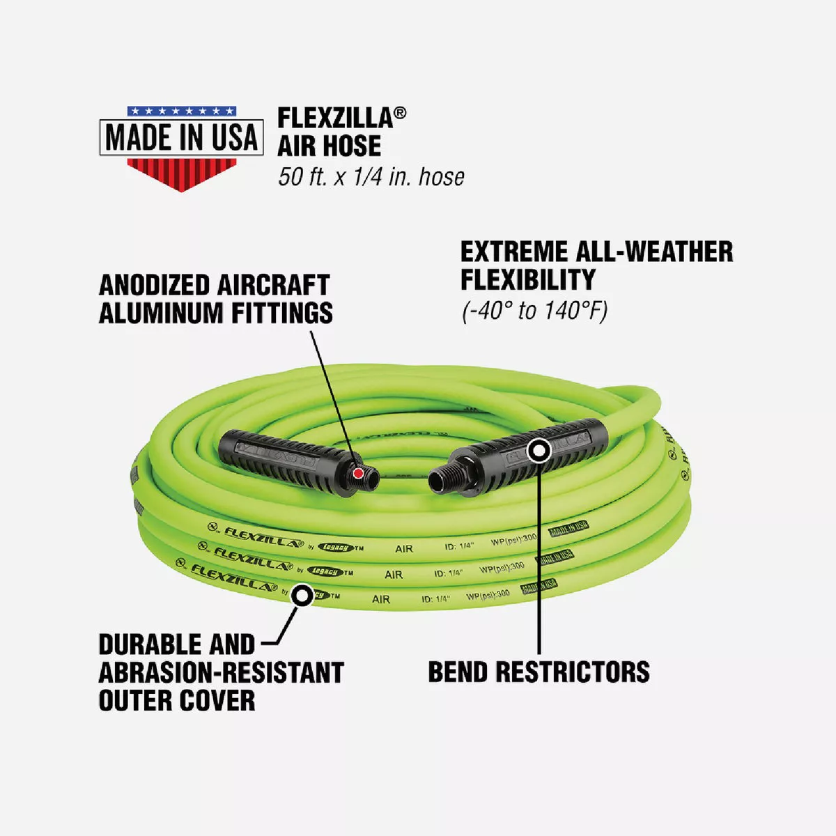 Flexzilla 1/4 In. x 50 Ft. Polymer-Blend Air Hose with 1/4 In. MNPT Fittings - photo 3