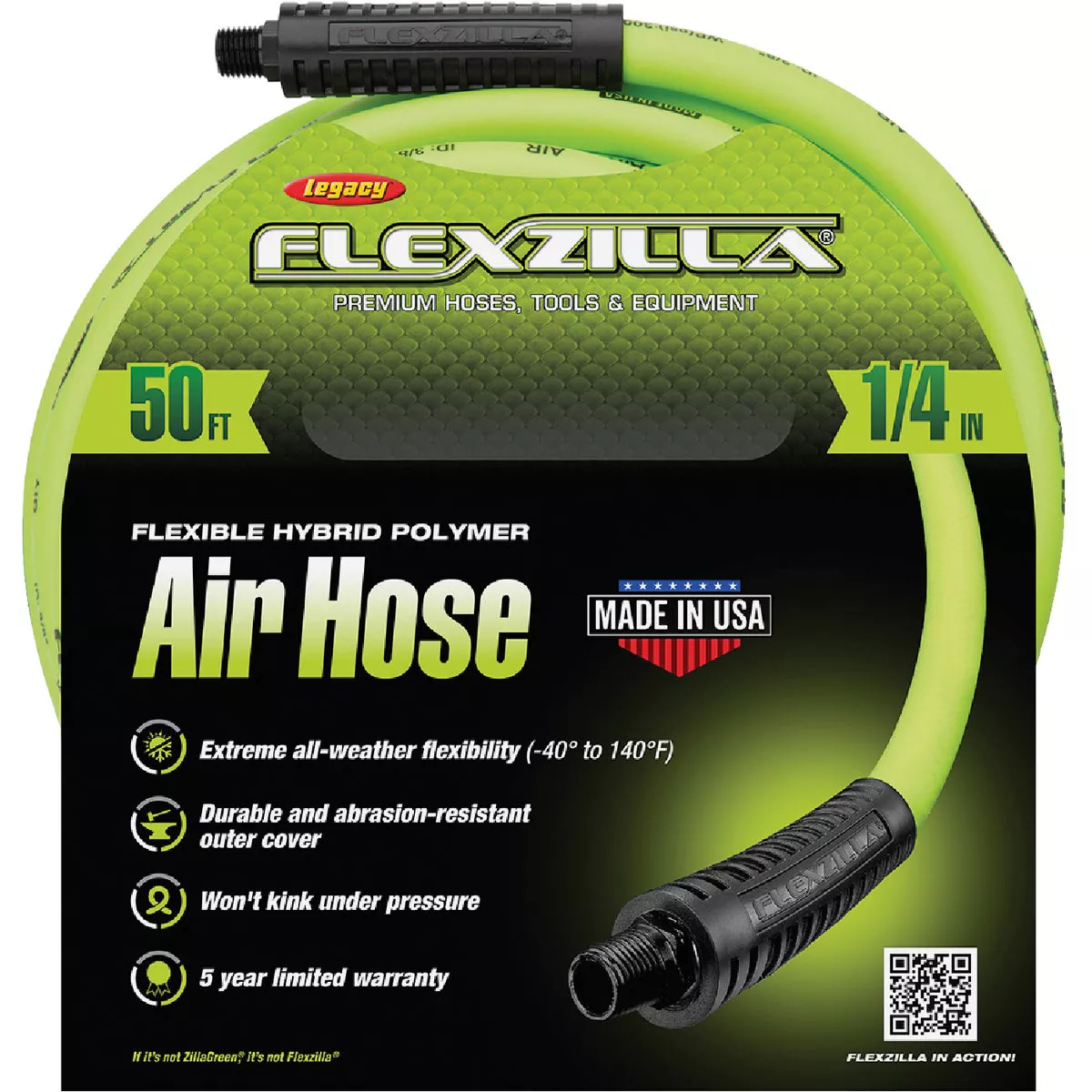 Flexzilla 1/4 In. x 50 Ft. Polymer-Blend Air Hose with 1/4 In. MNPT Fittings - photo 2