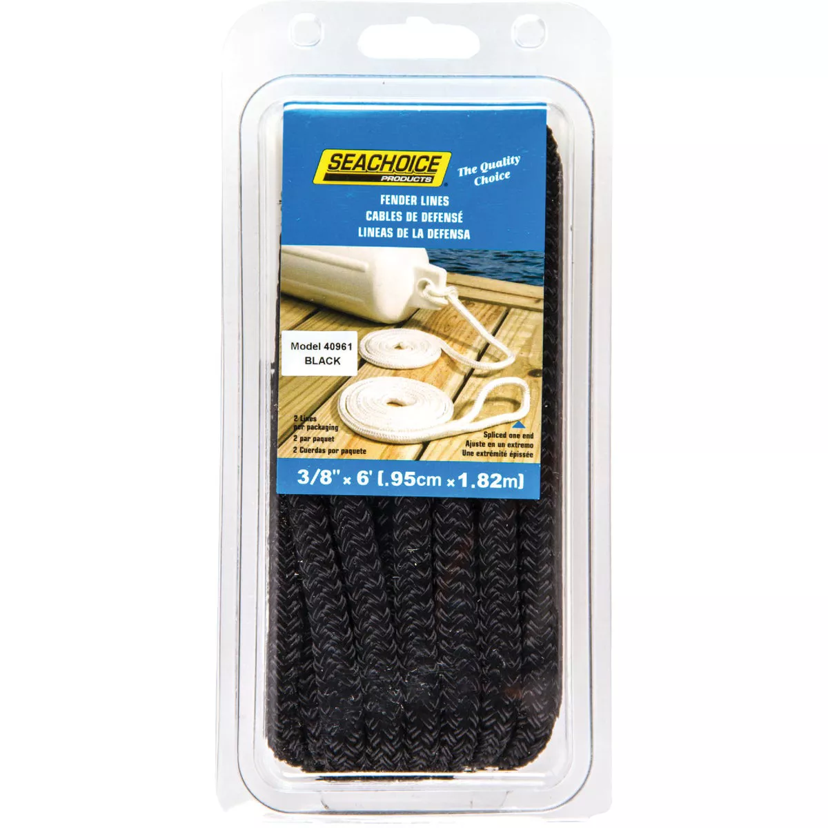 Seachoice 3/8 In. x 6 Ft. Double-Braided Nylon Fender Line, Black (2-Pack)