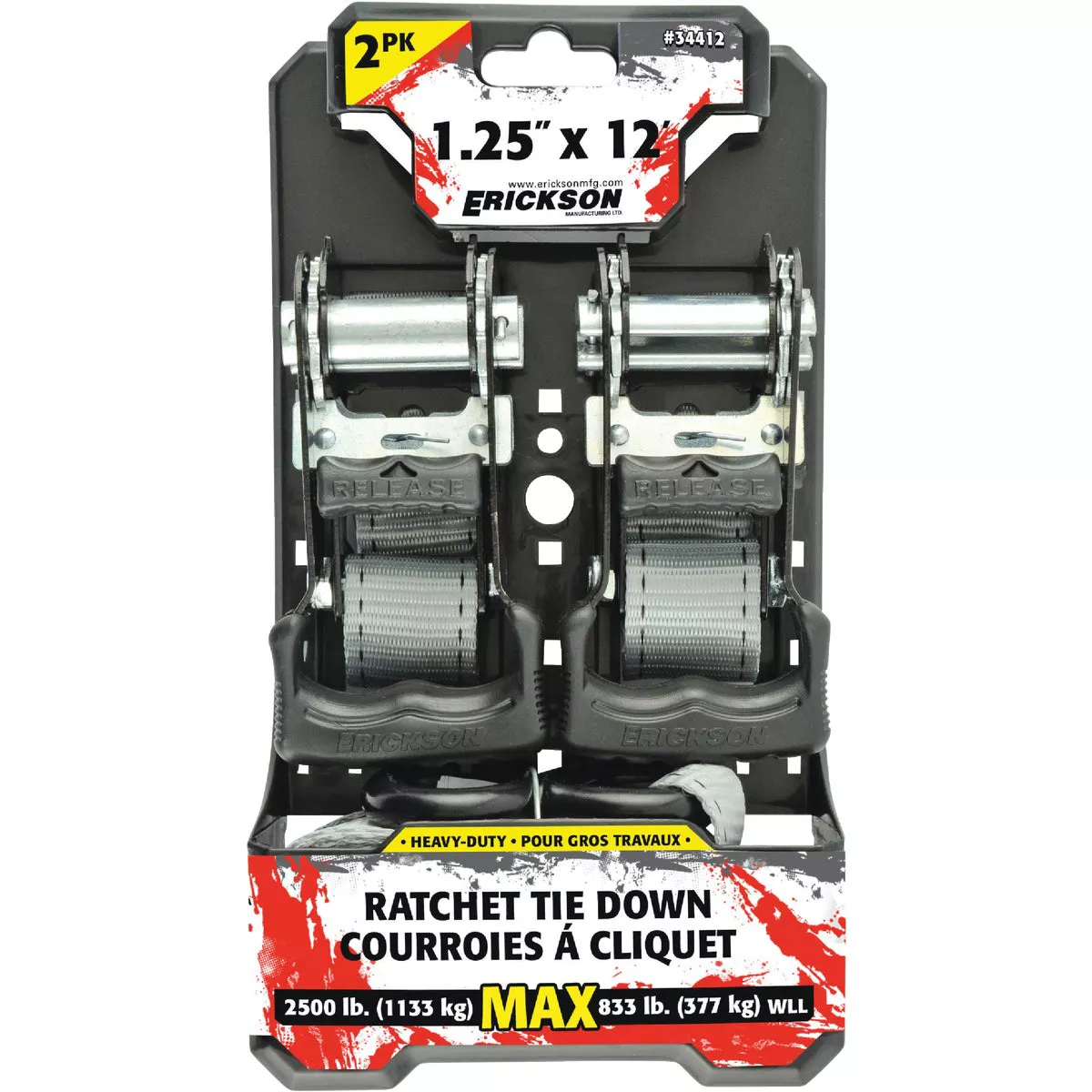 Erickson 1-1/4 In. x 12 Ft. 833 Lb. Heavy-Duty Ratchet Tie-Down Strap (2-Pack) - photo 2