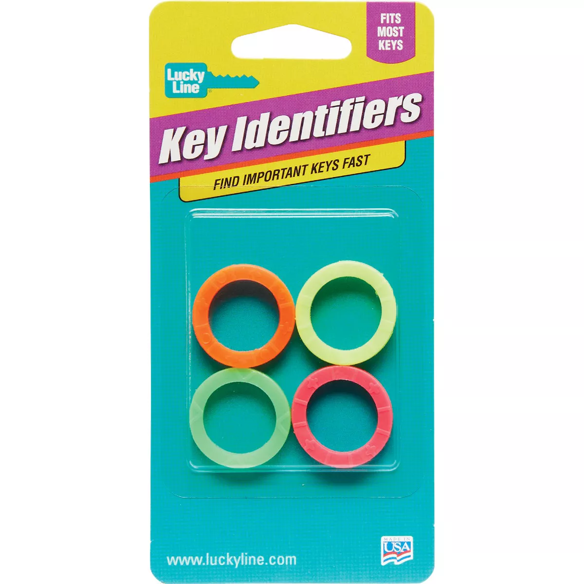 Lucky Line Vinyl Medium Size Small Key Identifier Ring, Assorted Neon Colors (4-Pack) - photo 2