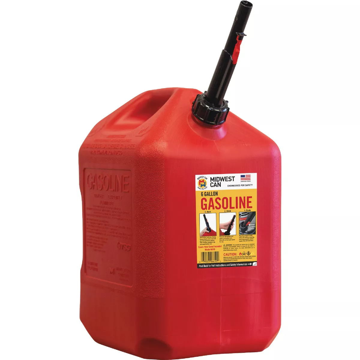 Midwest Can 6 Gal. Plastic Auto Shut Off Gasoline Fuel Can, Red