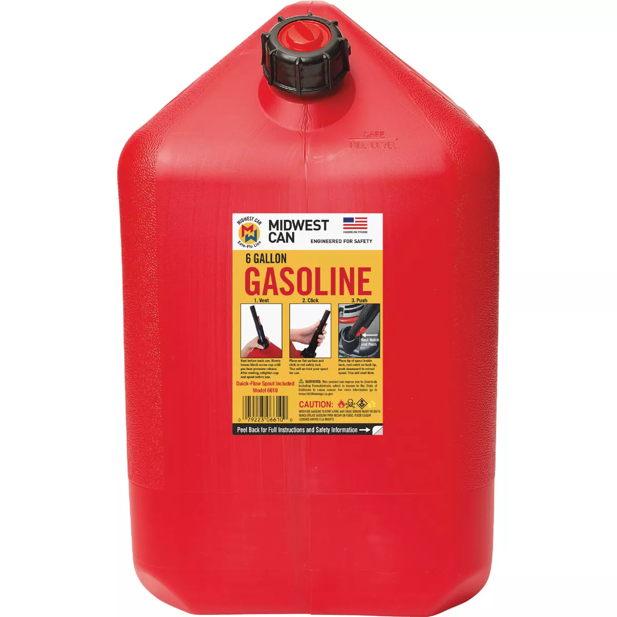 Midwest Can 6 Gal. Plastic Auto Shut Off Gasoline Fuel Can, Red - photo 3