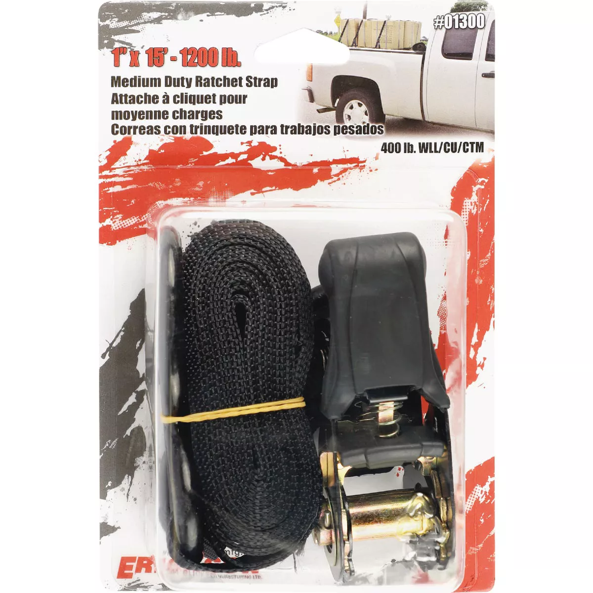 Erickson 1 In. x 15 Ft. 1200 Lb. Ratchet Strap with S-Hooks & Soft Grip Ratchet Handle - photo 2