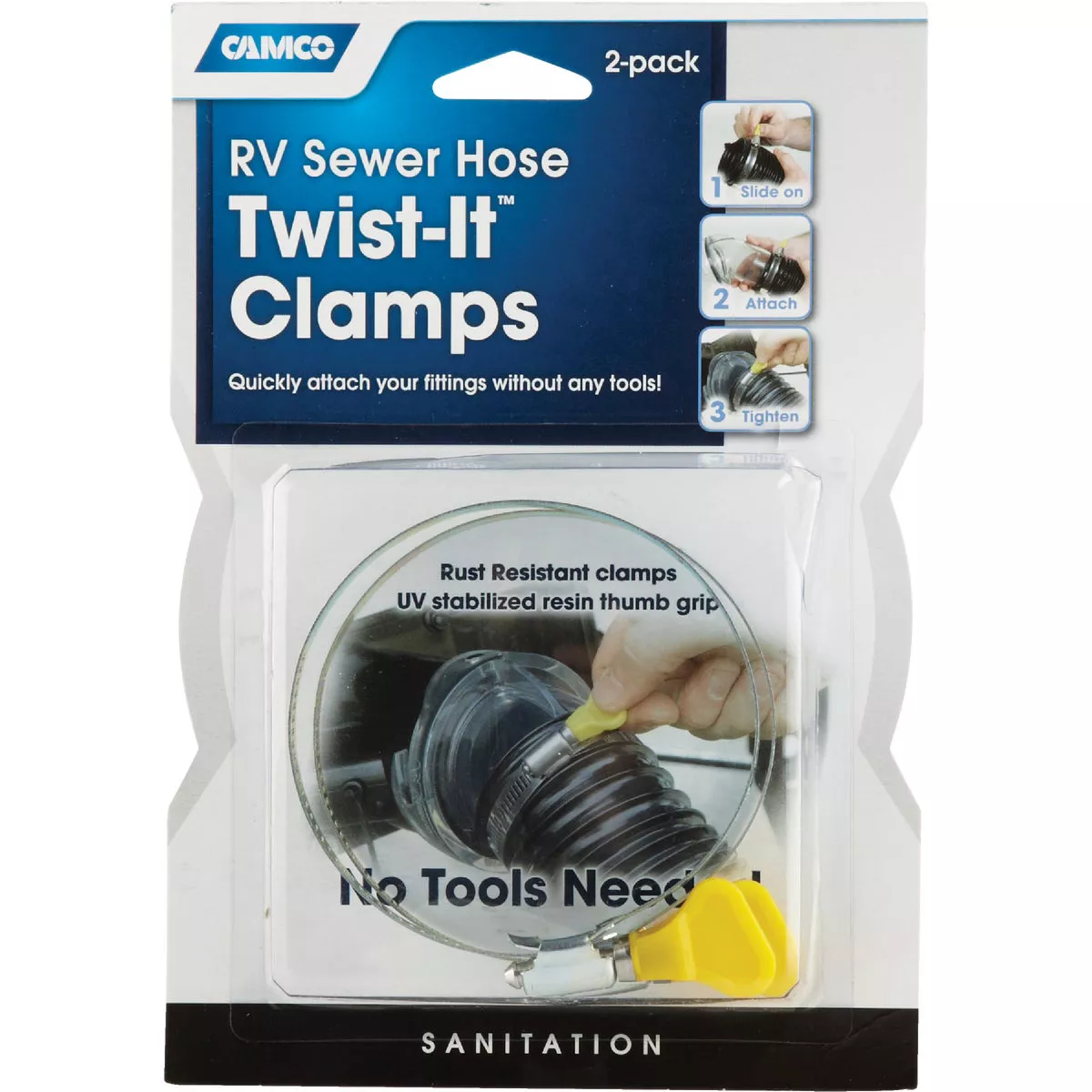 Camco 3 In. Twist-It Clamp RV Sewer Hose Connector, (2-Pack) - photo 2
