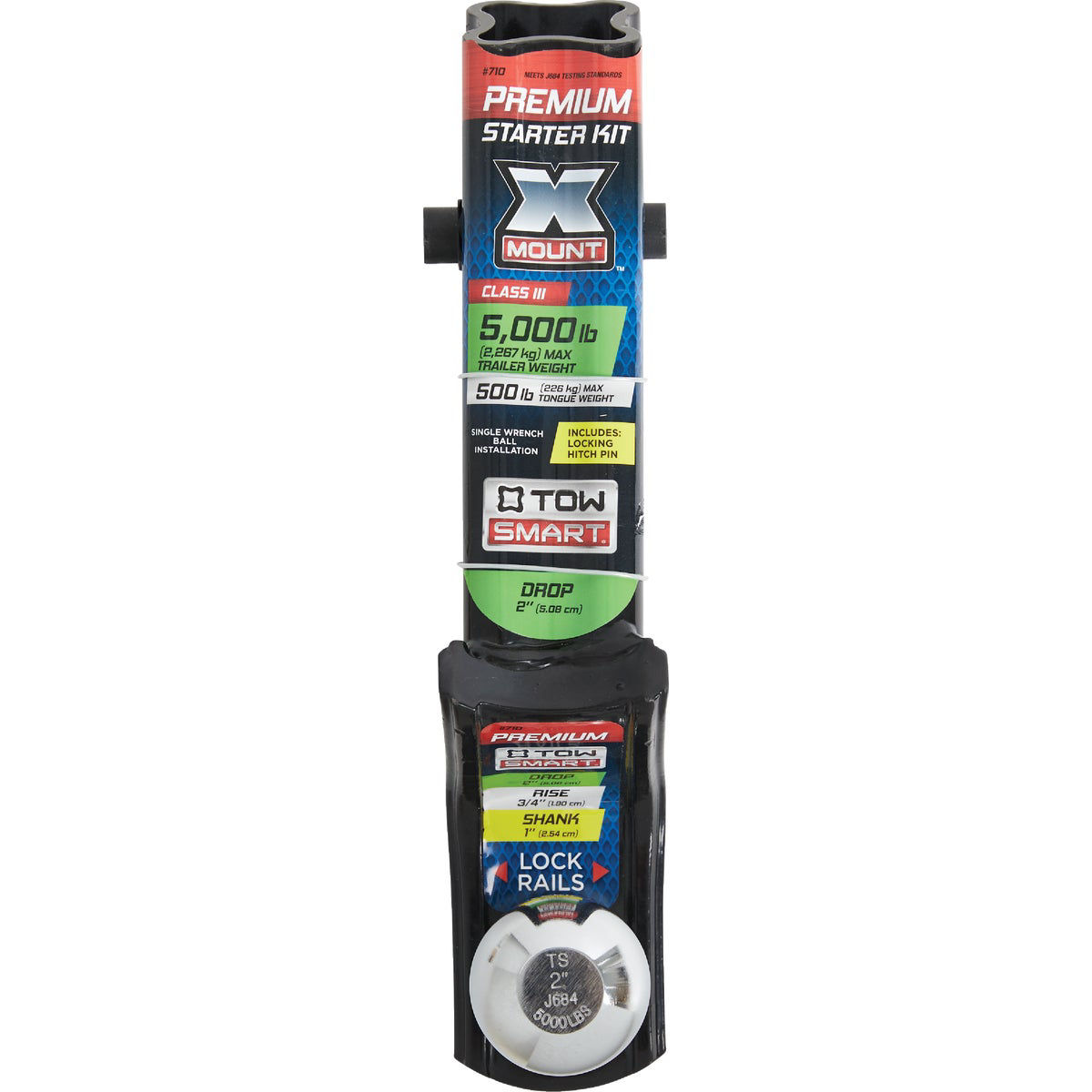 TOWSMART Class III 5000 Lb X-Mount Hitch Kit - 3-1/4" Drop/2" Rise Ball Mount, 2" Ball, Locking Pin - View #9