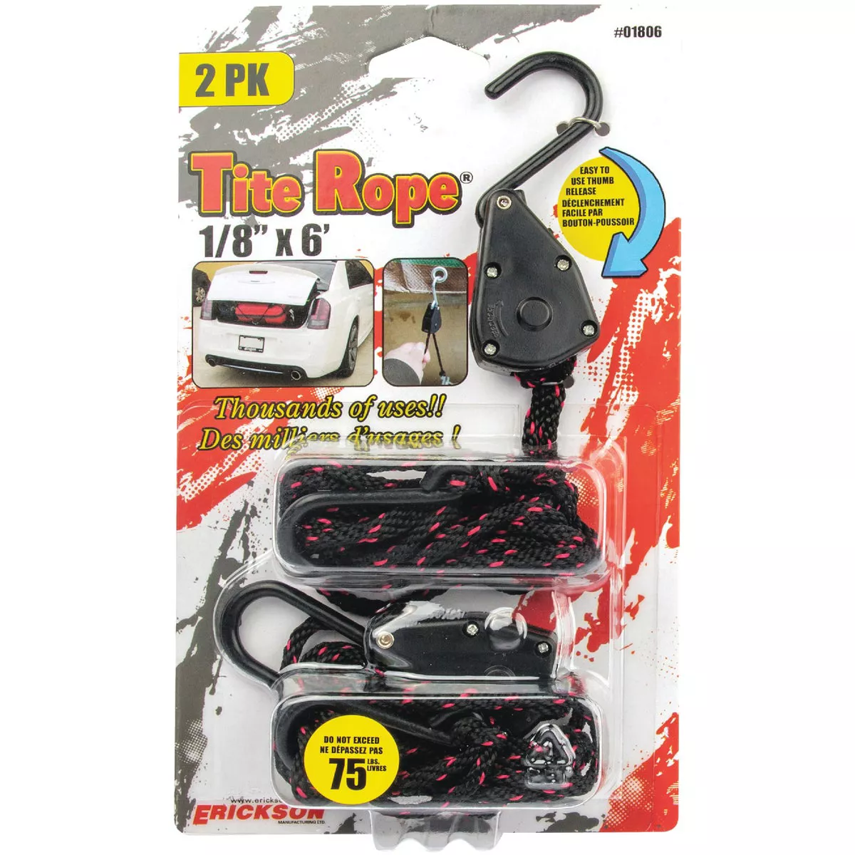 Erickson Tite Rope 1/8" x 6' 75 Lb. Capacity Rope Ratchet (2-Pack) - photo 2