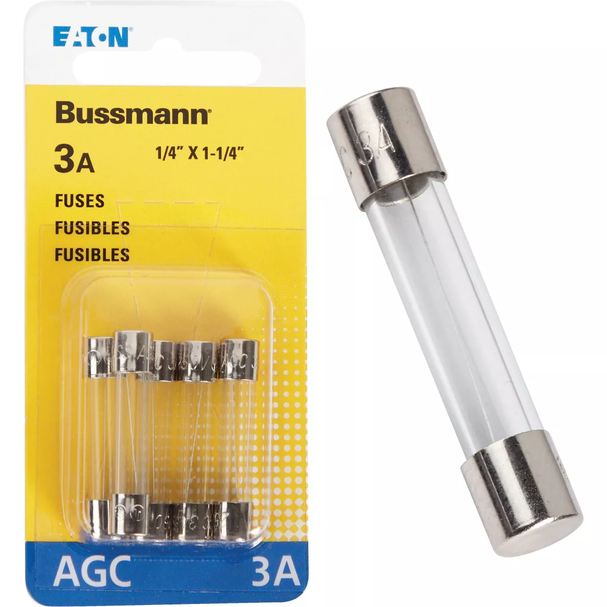 Bussmann 3A 250V AGC Glass Tube Automotive Fuse (5-Pack)