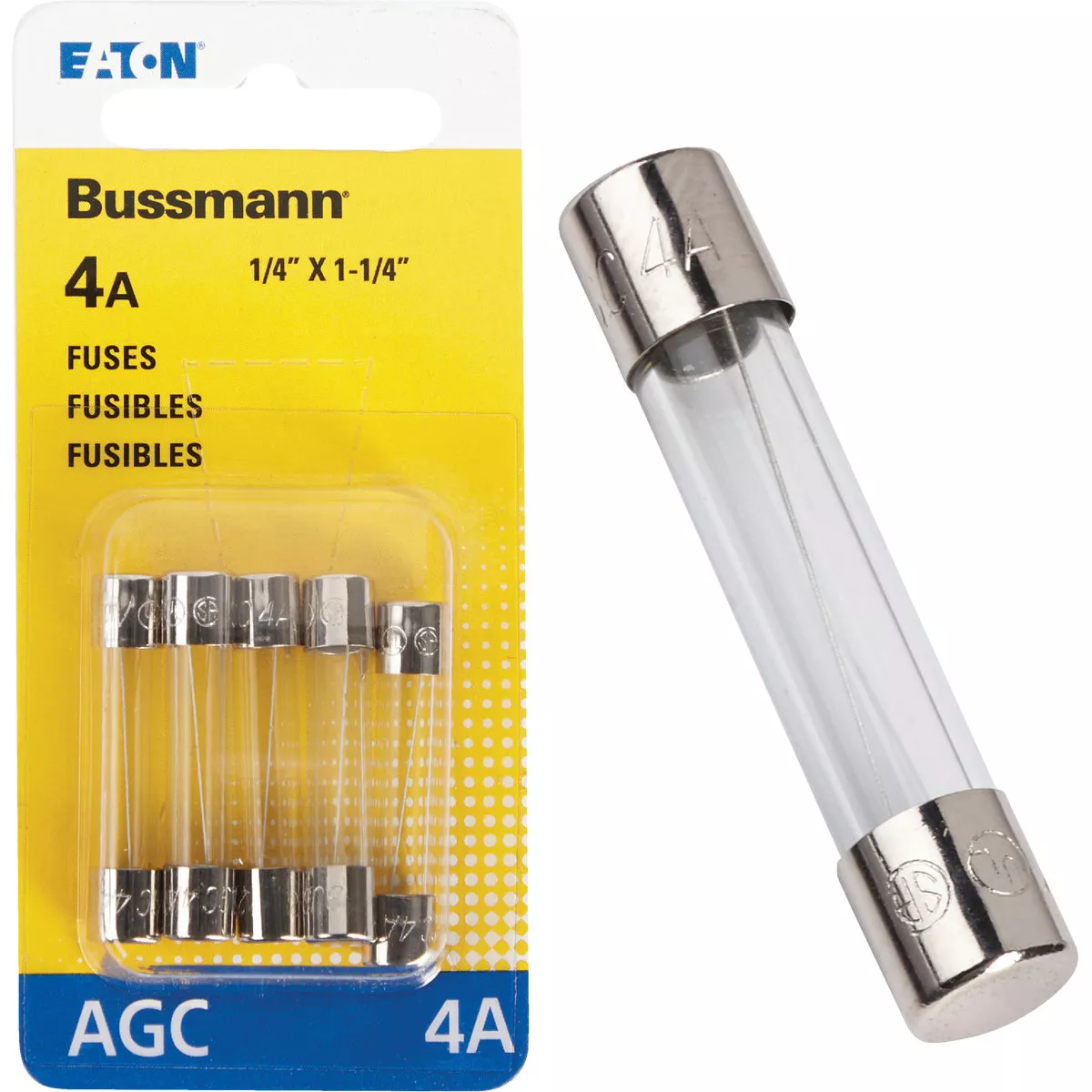 Bussmann 4A 250V AGC Glass Tube Automotive Fuse (5-Pack)