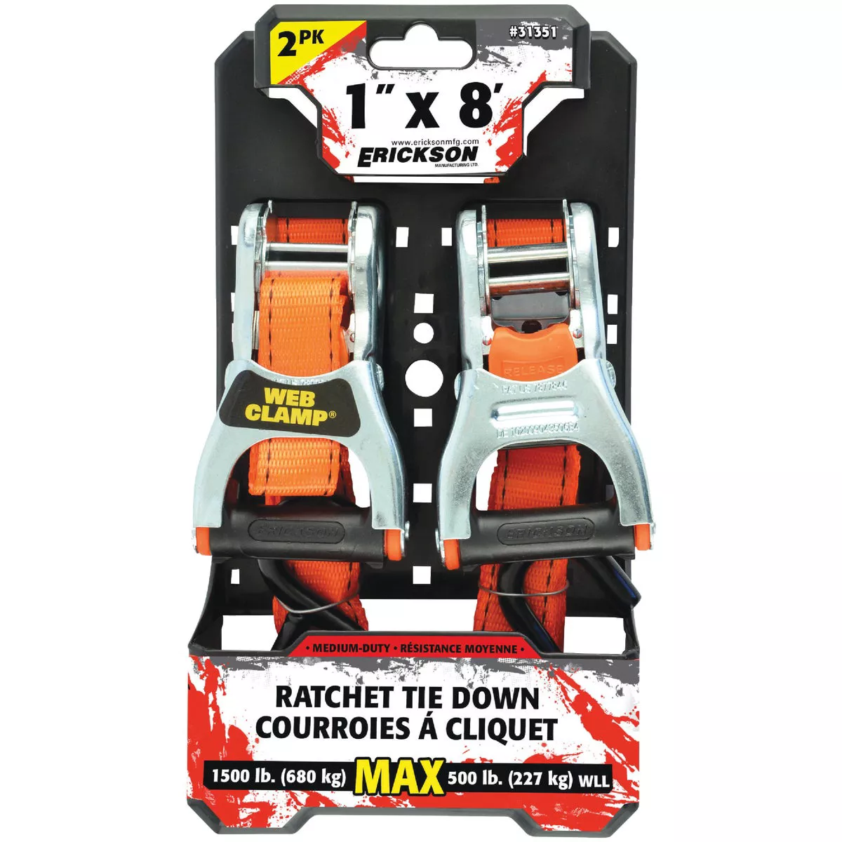 Erickson 1 In. x 8 Ft. Ratchet Tie-Down with Web Clamp (2-Pack) 500 lb. - photo 2