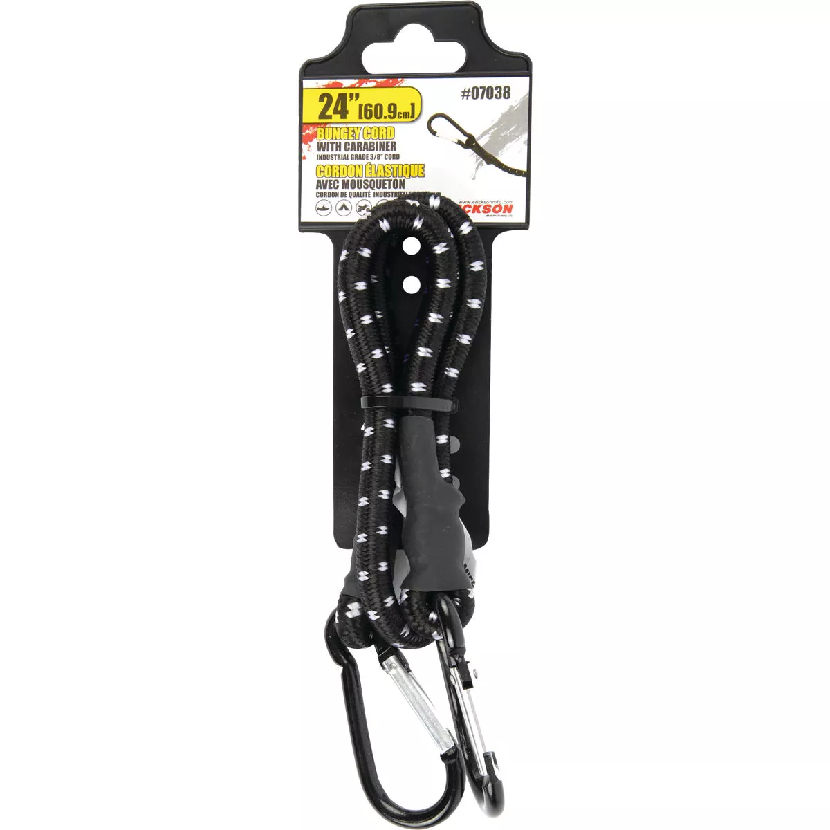 Erickson 1 In. x 24 In. Industrial Bungee Cord with Carabiner Hooks, Black - photo 2