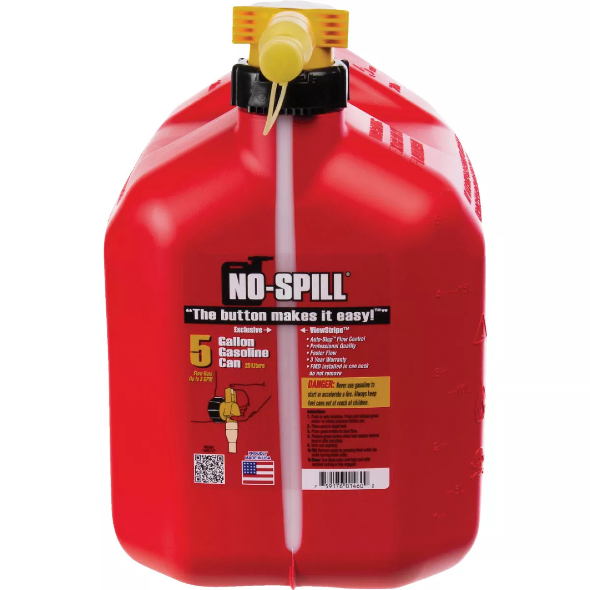 No-Spill ViewStripe 5 Gal. Plastic Gasoline Fuel Can, Red - photo 5