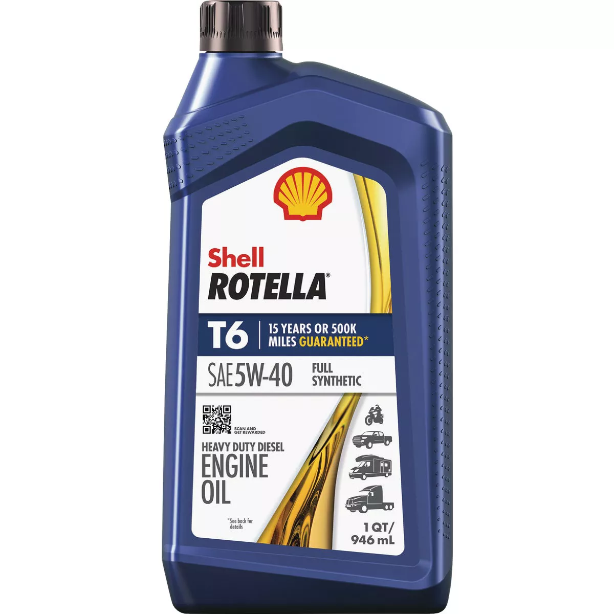 Rotella Shell T6 5W40 Oil, 1 Qt.