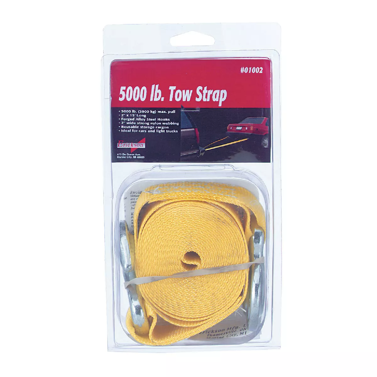 Erickson 2 In. x 15 Ft. 2500 Lb. Polyester Tow Strap with Hooks, Yellow