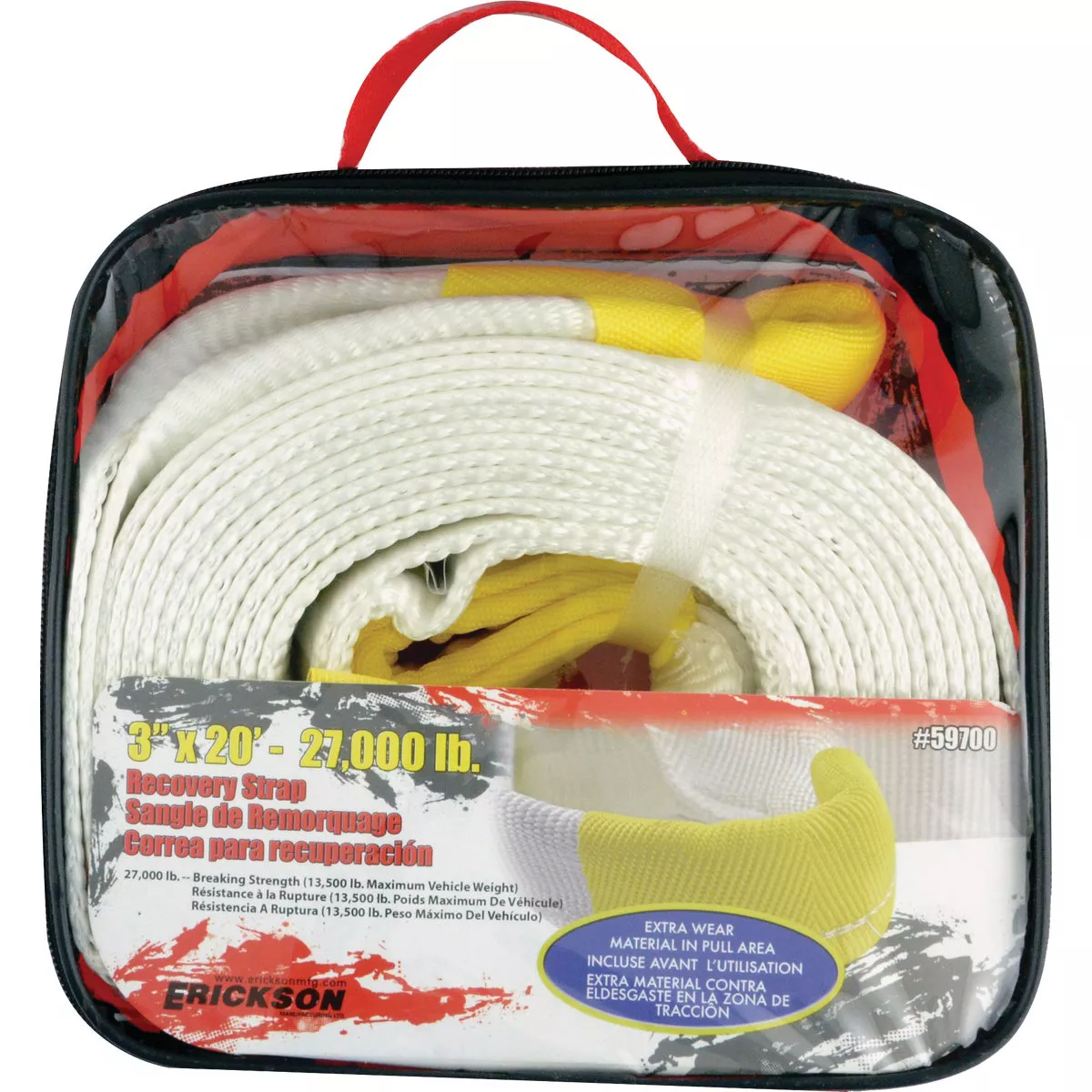 Erickson 3 In. x 20 Ft. 13,500 Lb. Polyester Recovery Tow Strap, White - photo 2