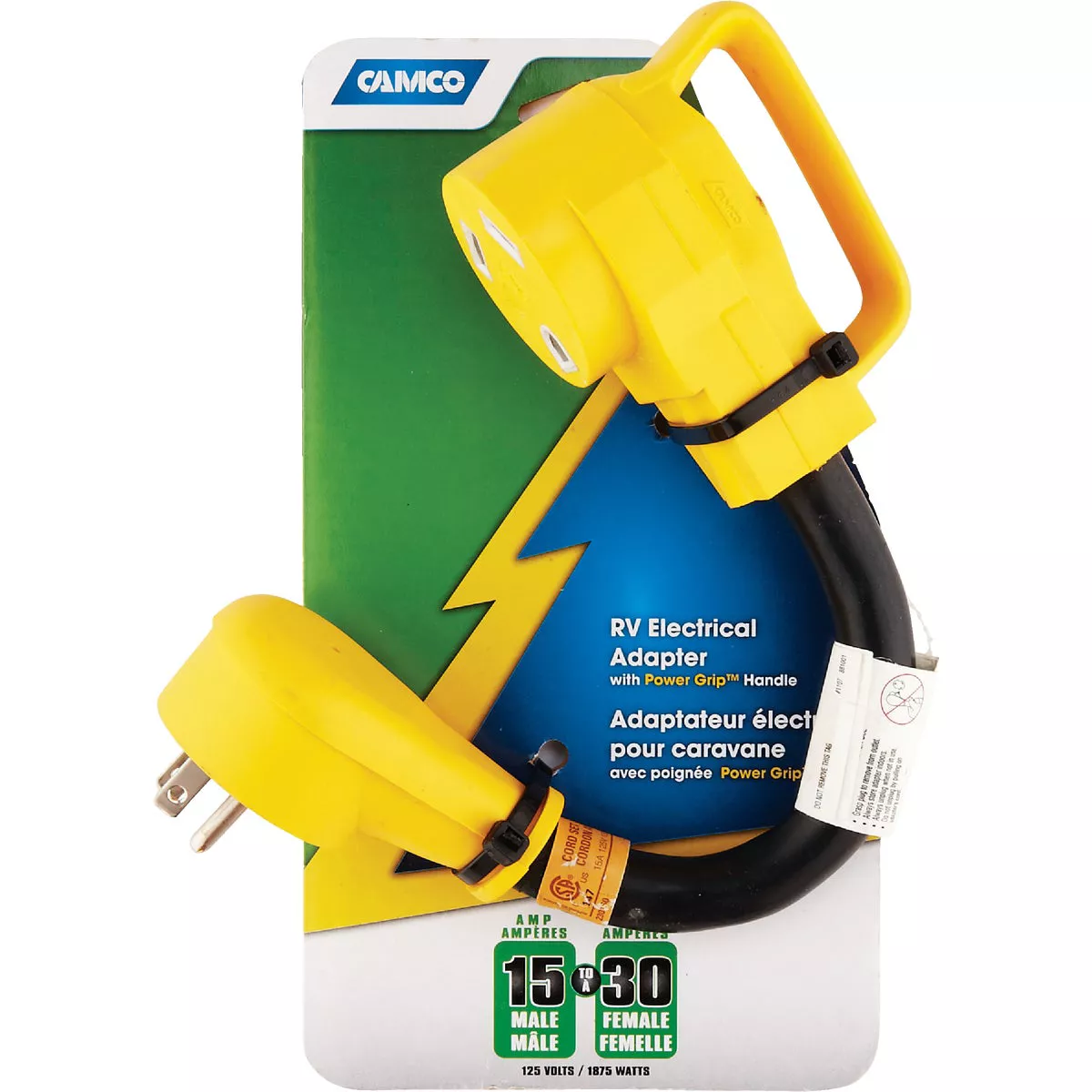 Camco PowerGrip 15A/30A Dogbone RV Power Cord Adapter - photo 2