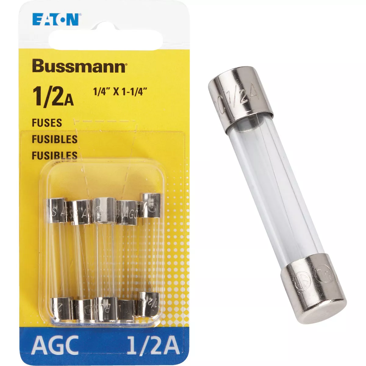 Bussmann 1/2A 250V AGC Glass Tube Automotive Fuse (5-Pack)