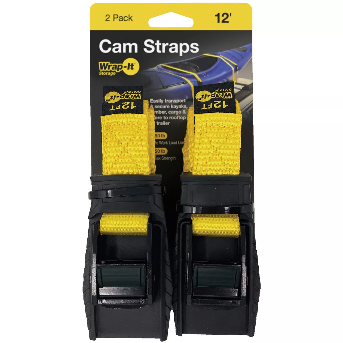 Wrap-It Storage Cam Straps 12 Ft. x 1 In.Yellow Cam Buckle Strap (2-Pack) - photo 2