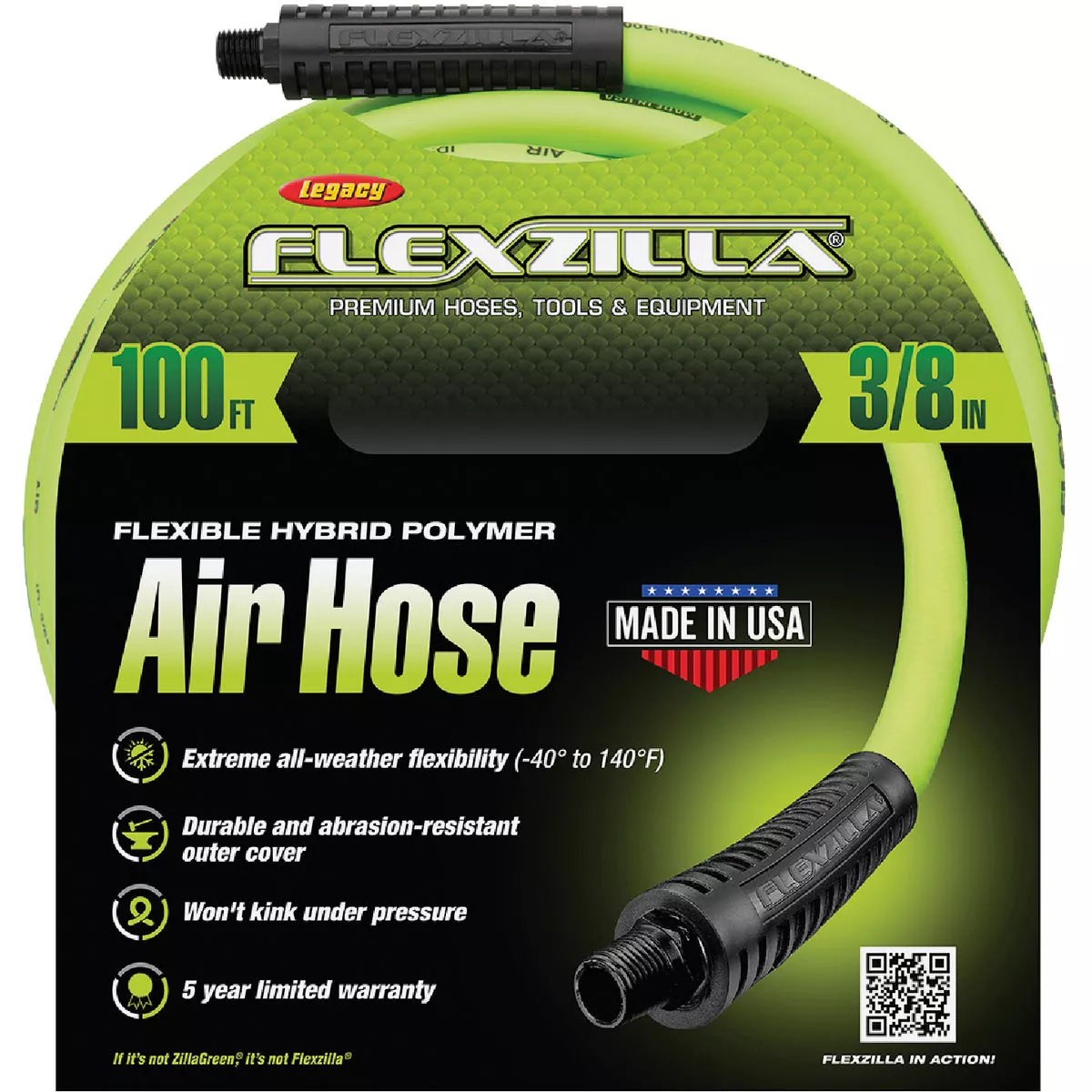 Flexzilla 3/8 In. x 100 Ft. Polymer-Blend Air Hose with 1/4 In. MNPT Fittings - photo 2