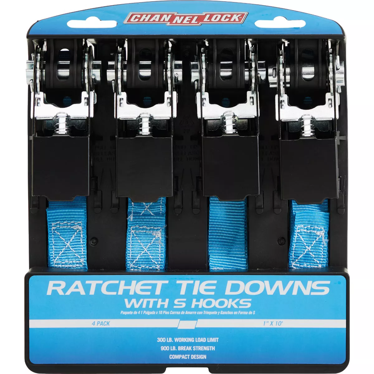 Channellock 1 In. x 10 Ft. Ratchet Tie Down With S Hooks (4-Pack) | Do ...