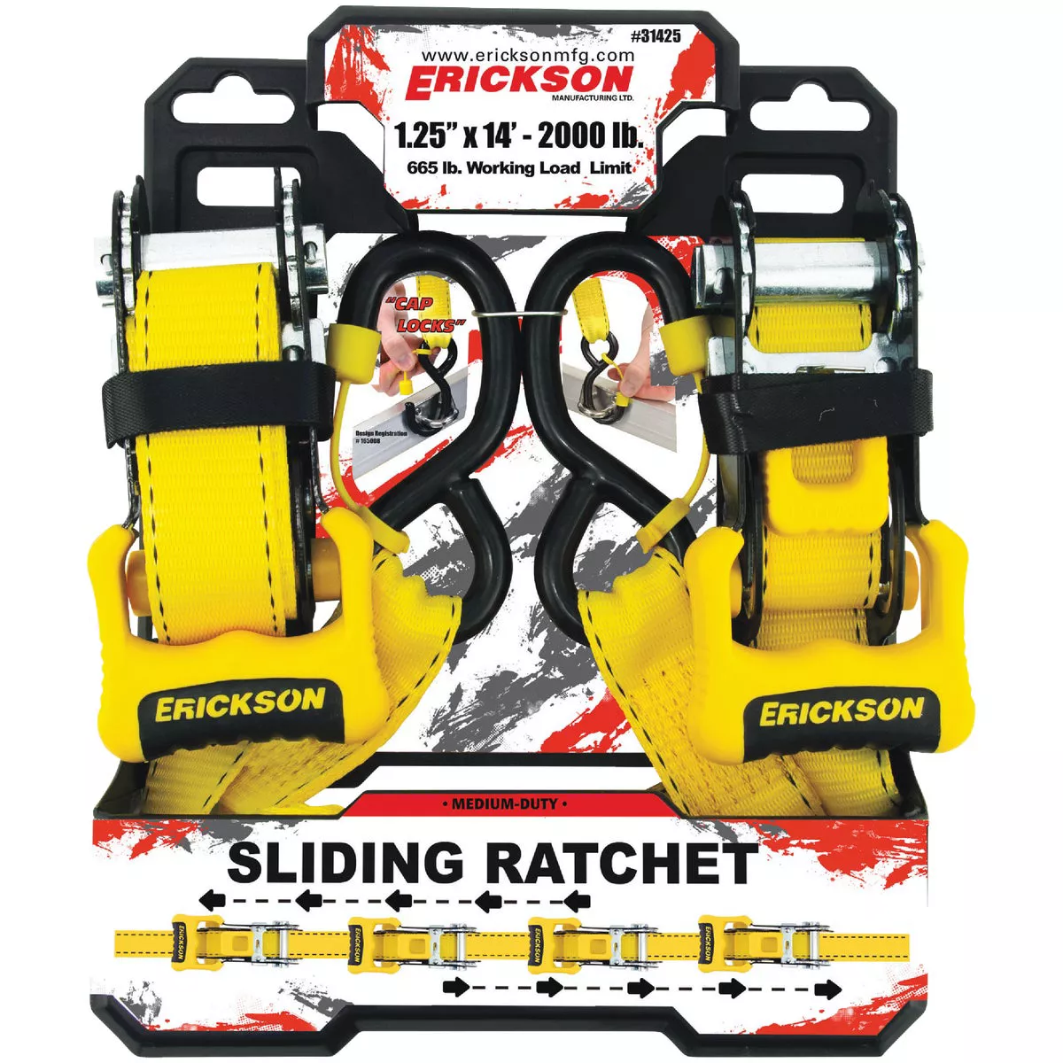 Erickson 1-1/4 In. x 14 Ft. 665 Lb. Sliding Ratchet Strap (2-Pack) - photo 2