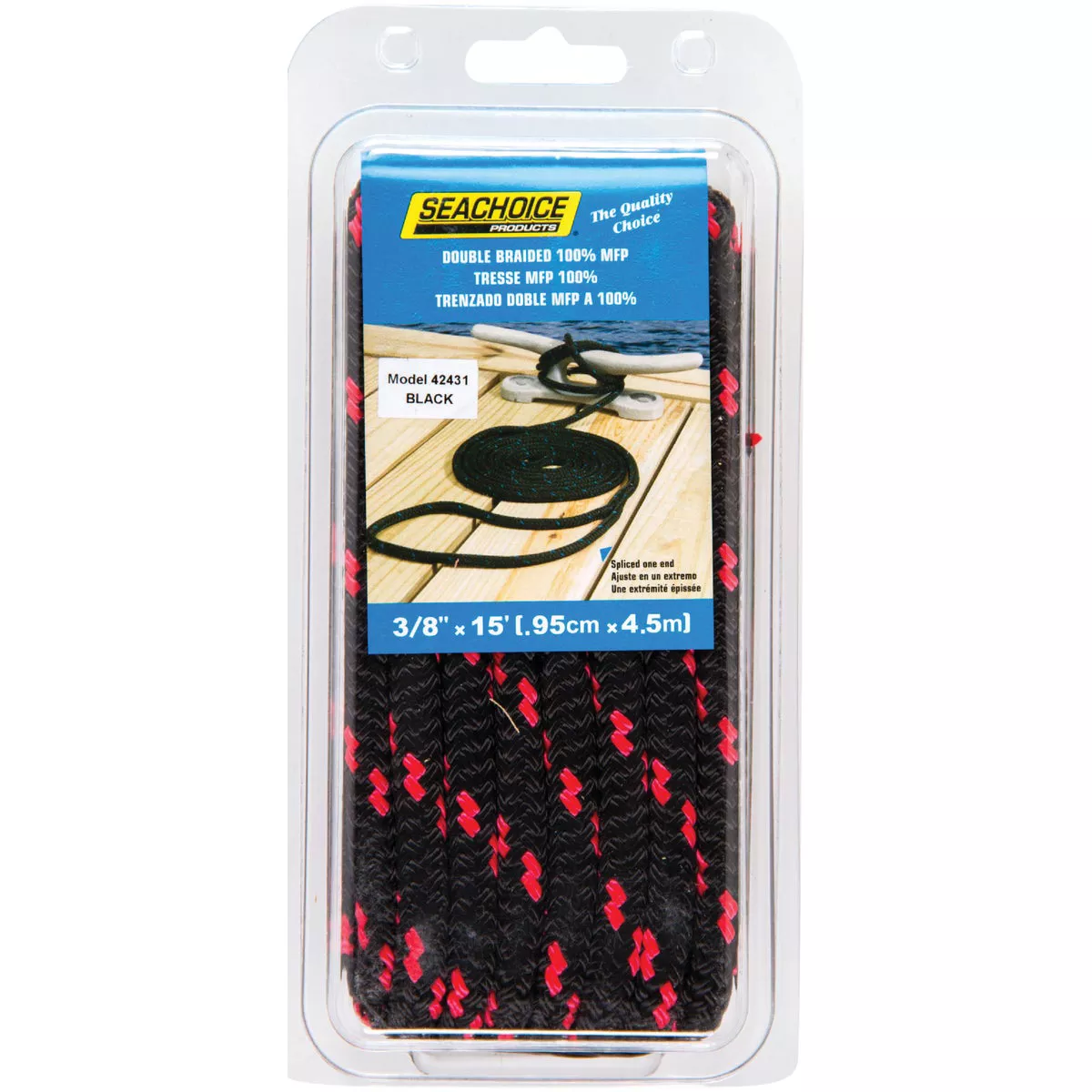 Seachoice 3/8 In. x 15 Ft. Black with Red Tracer Double Braid Polypropylene Dock Line
