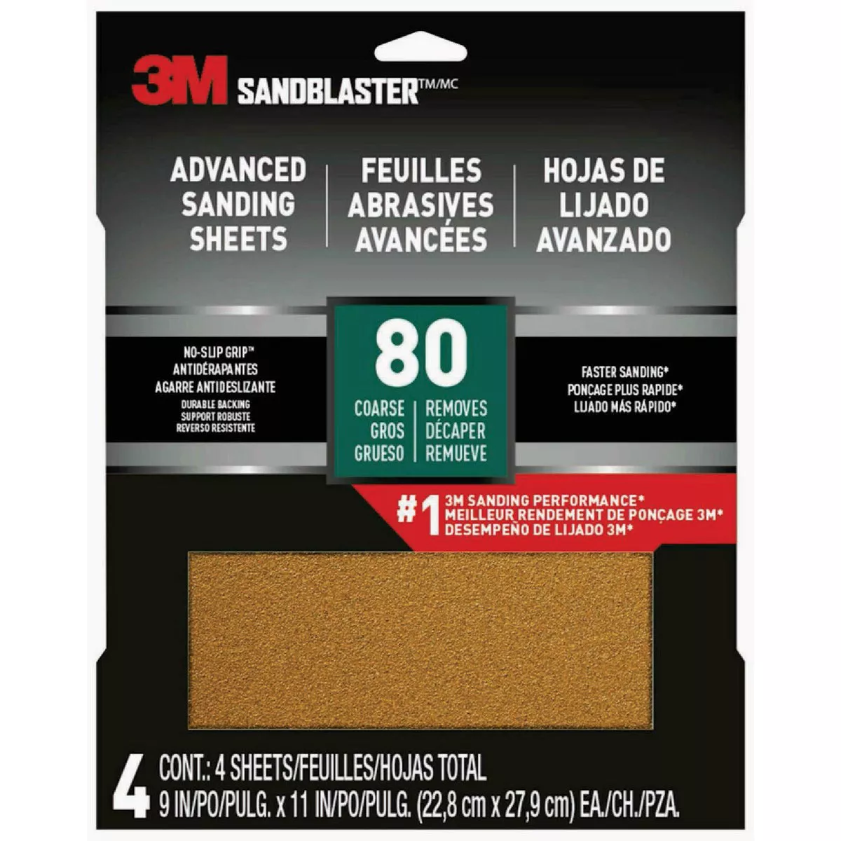 3M Sandblaster 9x11 80 Grit Sandpaper (4-Sheets)