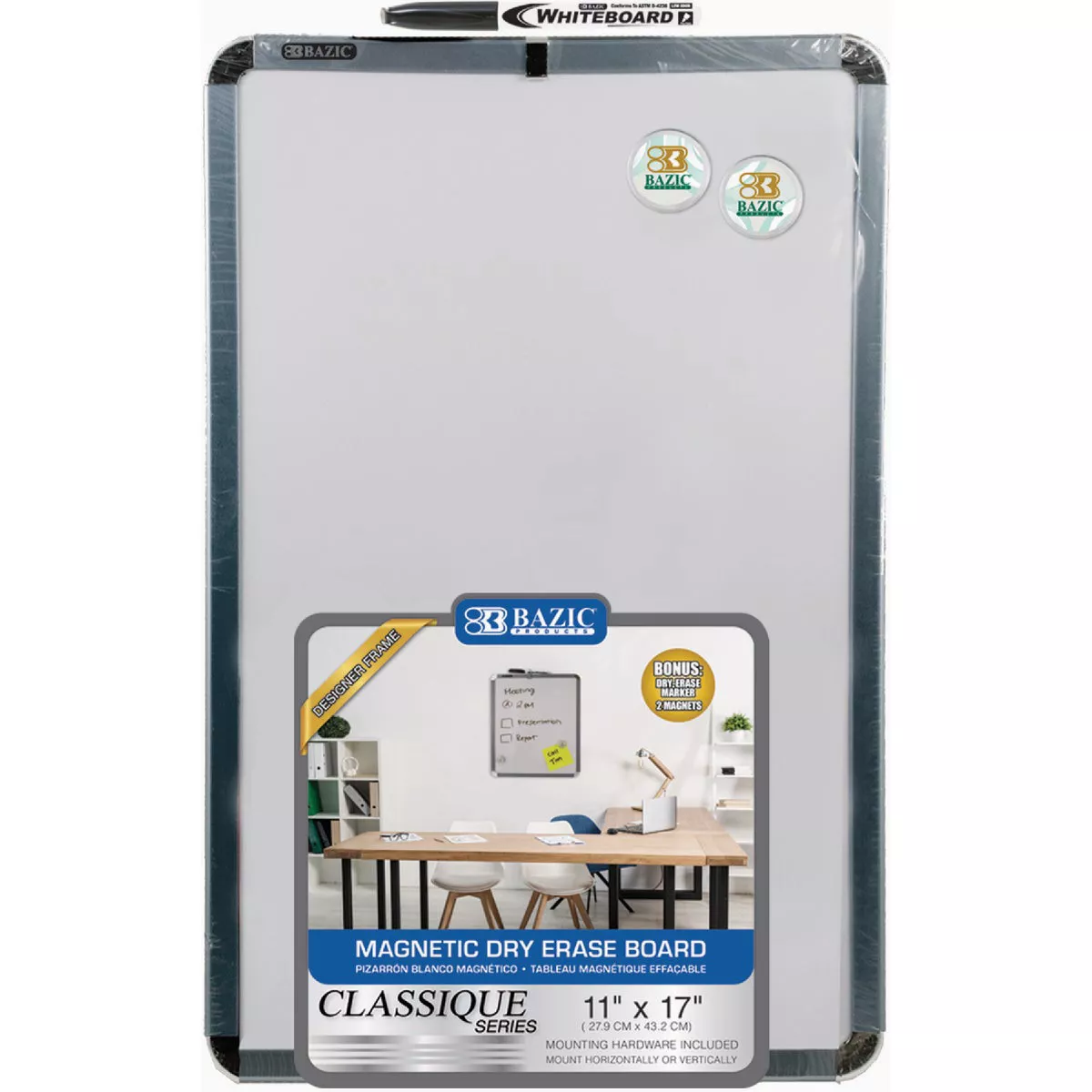 Bazic Products 11 In. X 17 In. Magnetic Dry Erase Board with Marker & 2 Magnets
