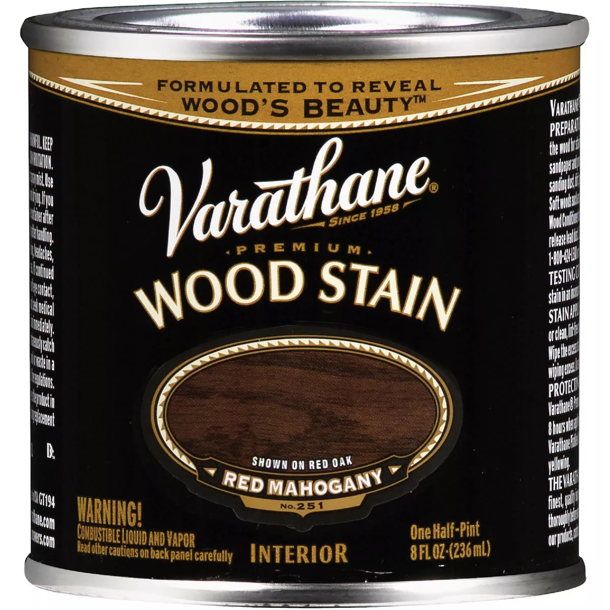 Varathane Premium Oil-Based Interior Wood Stain, Red Mahogany, 1/2 Pt.