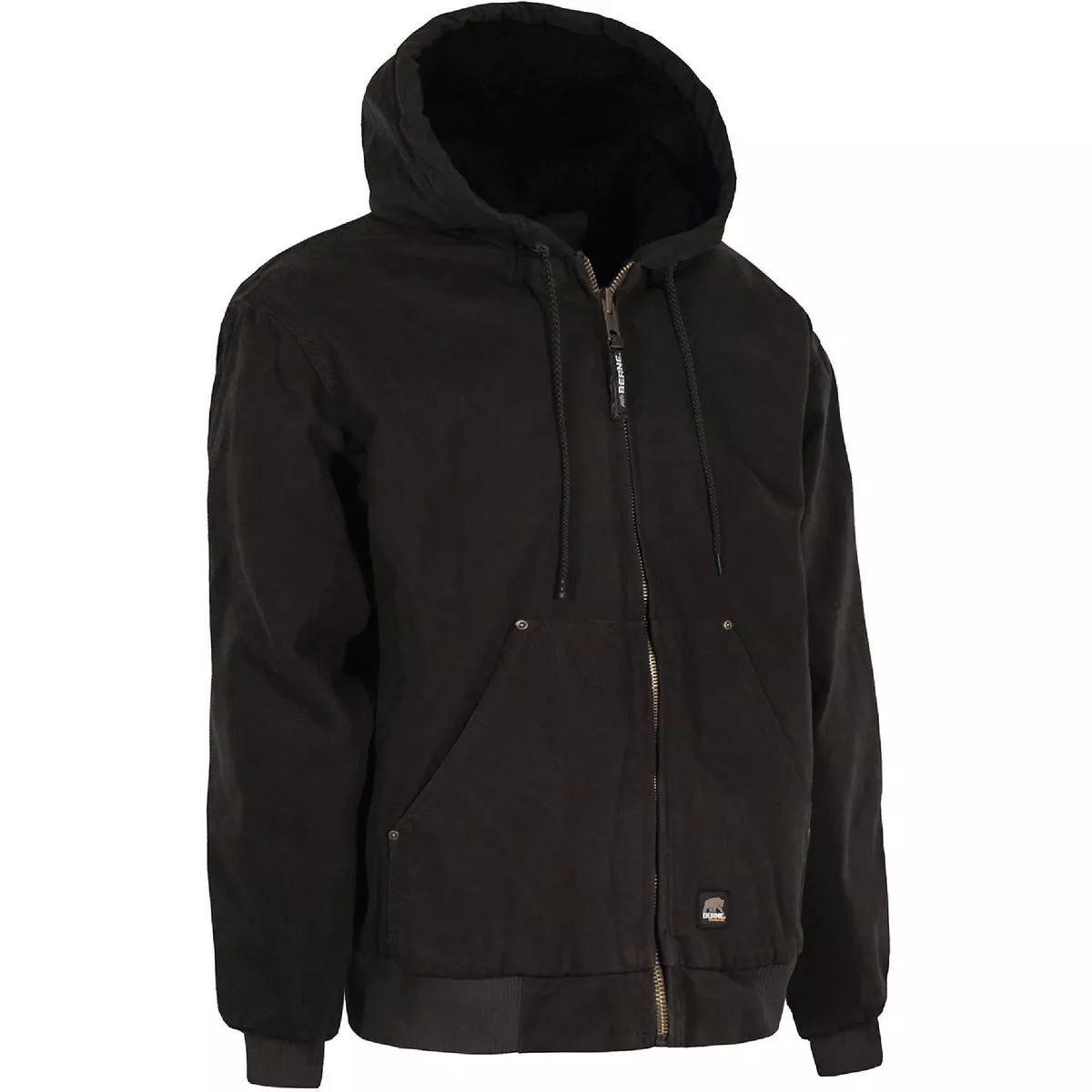 Berne Men's Large Tall Black Heartland Washed Duck Hooded Work Jacket