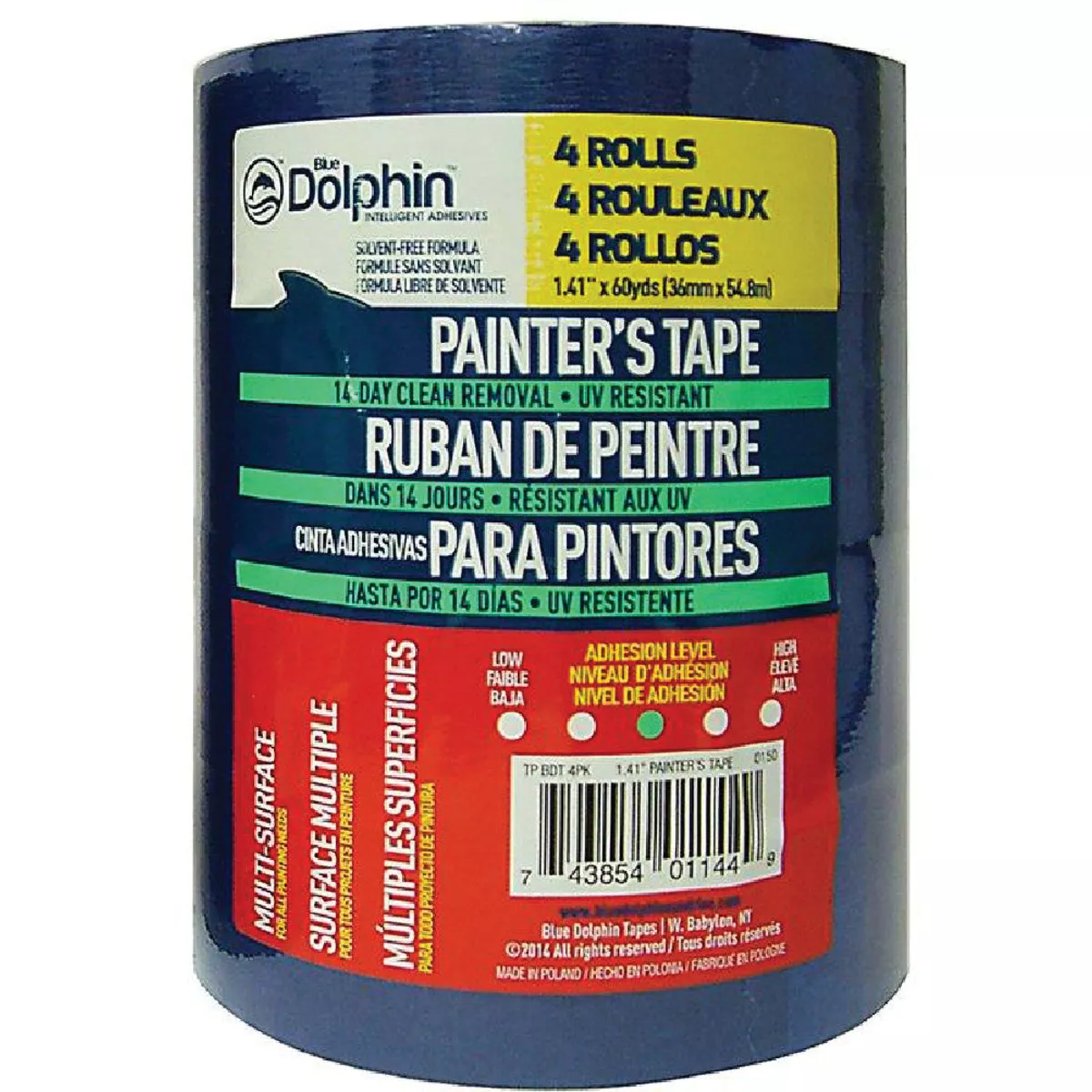 Blue Dolphin 1.41 In. x 60 Yd. Blue Painter's Tape (4 Pack)