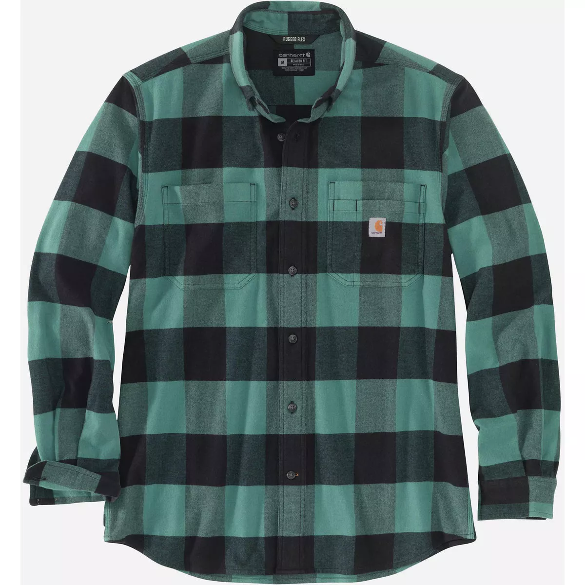 Carhartt Rugged Flex Men's Medium Regular Slate Green Long Sleeve Midweight Flannel Plaid Button Down Shirt, Relaxed Fit