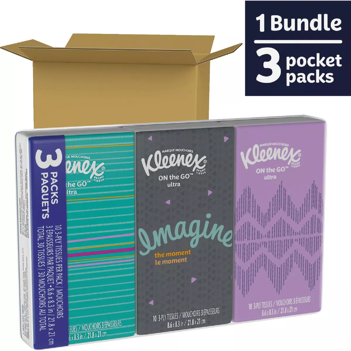 Kleenex Go Packs 10 Count 3-Ply White Facial Tissue (3-Pack)