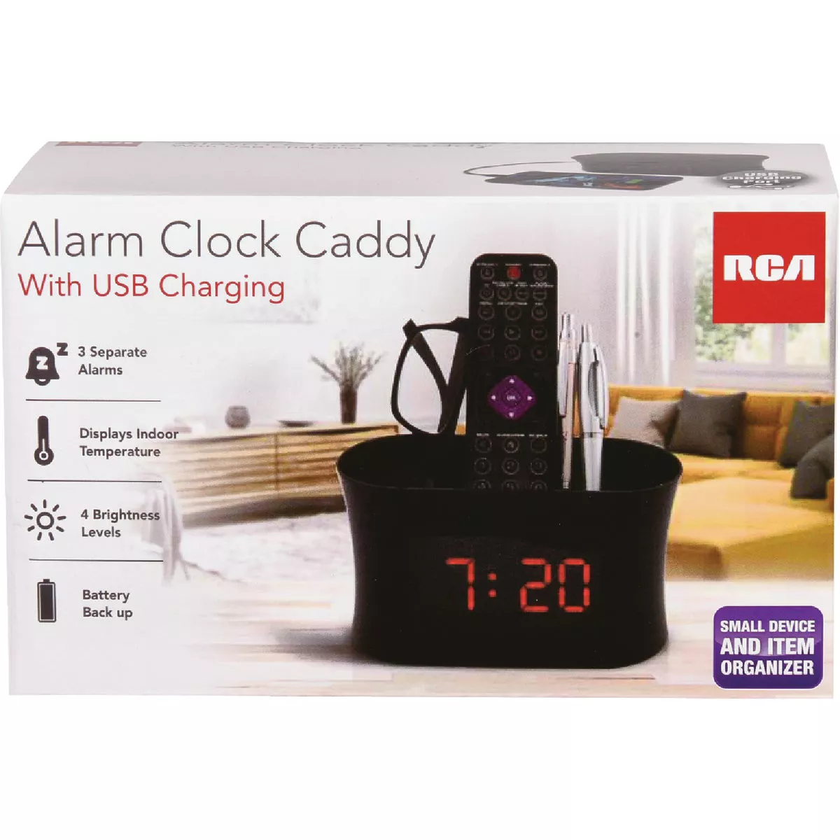 RCA USB Alarm Clock with Storage Caddy