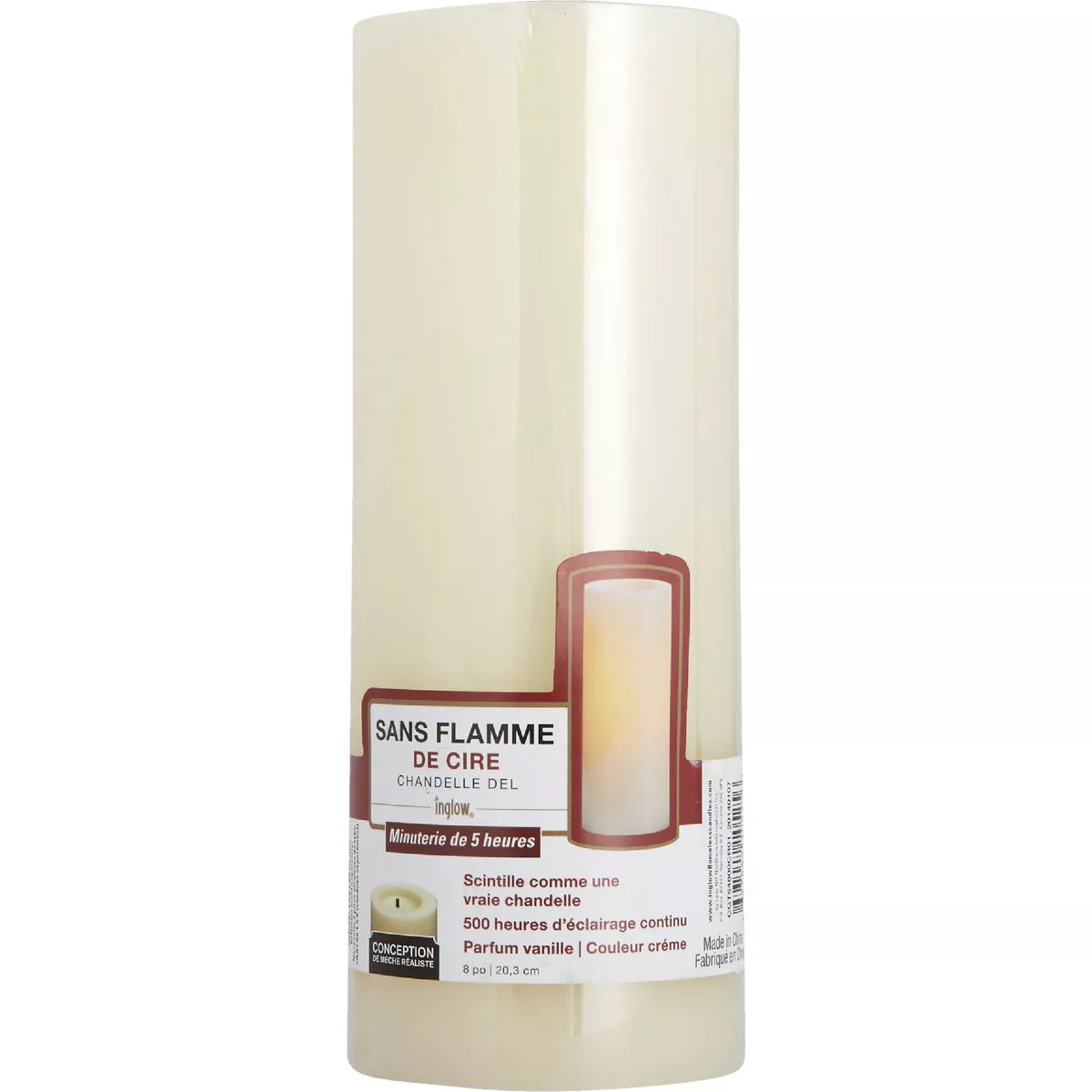 Inglow 8 In. H. x 3 In. Dia. Cream Wax Pillar Flameless Candle - photo 2