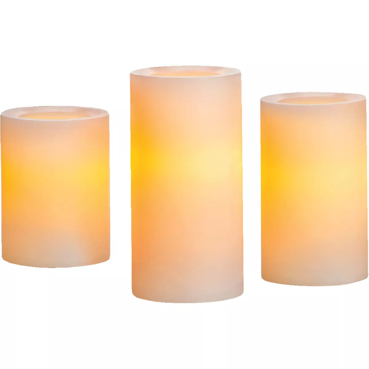 Inglow 3 In. Dia. Cream Wax Pillar Flameless Candle Set (3-Pack)
