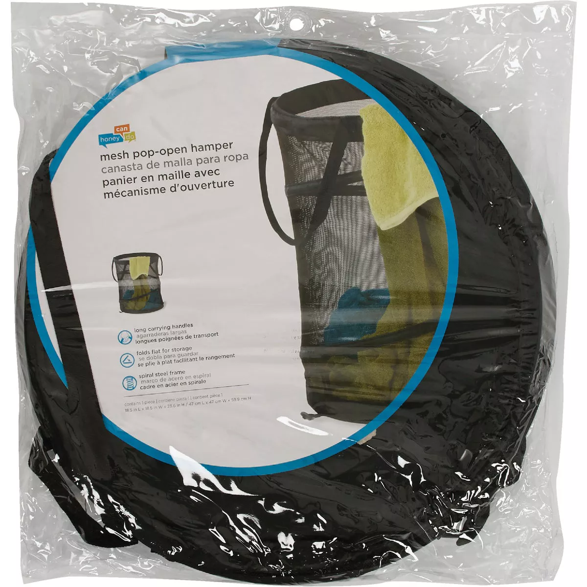 Honey Can Do 23 In. x 18-1/2 In. Dia. Black Mesh Pop Open Hamper - photo 2