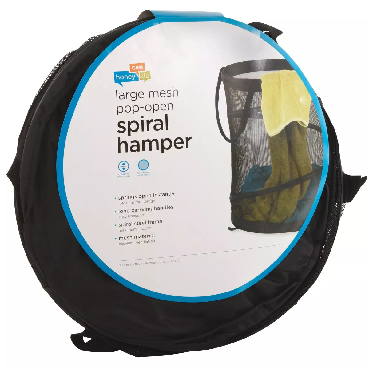 Honey Can Do 23 In. x 18-1/2 In. Dia. Black Mesh Pop Open Hamper - photo 3