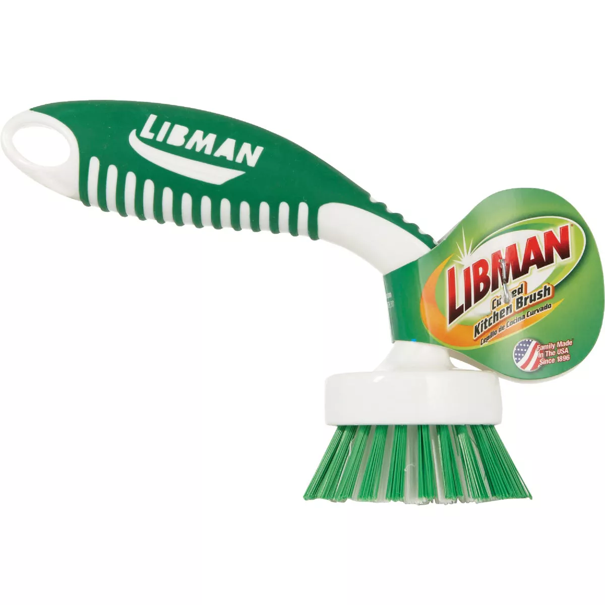 Libman White & Green Polymer 8 In. Ergonomic Rubber Grip Dish Brush - photo 2