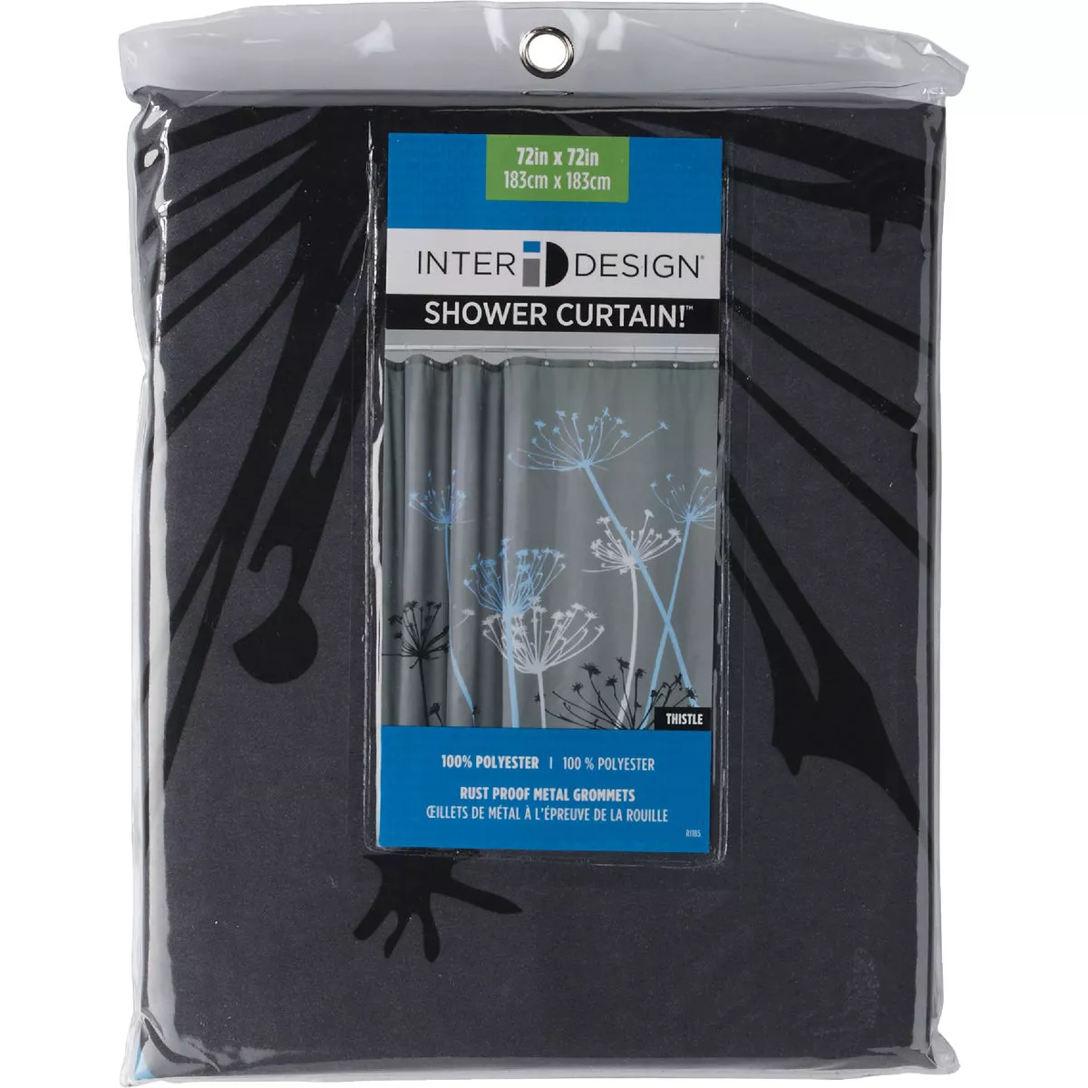 InterDesign York 72 In. x 72 In. Gray/Blue Thistle 100% Polyester Graphic Fabric Shower Curtain - photo 2