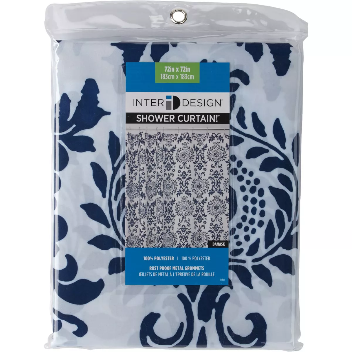 InterDesign York 72 In. x 72 In. Navy Damask 100% Polyester Graphic Fabric Shower Curtain - photo 2