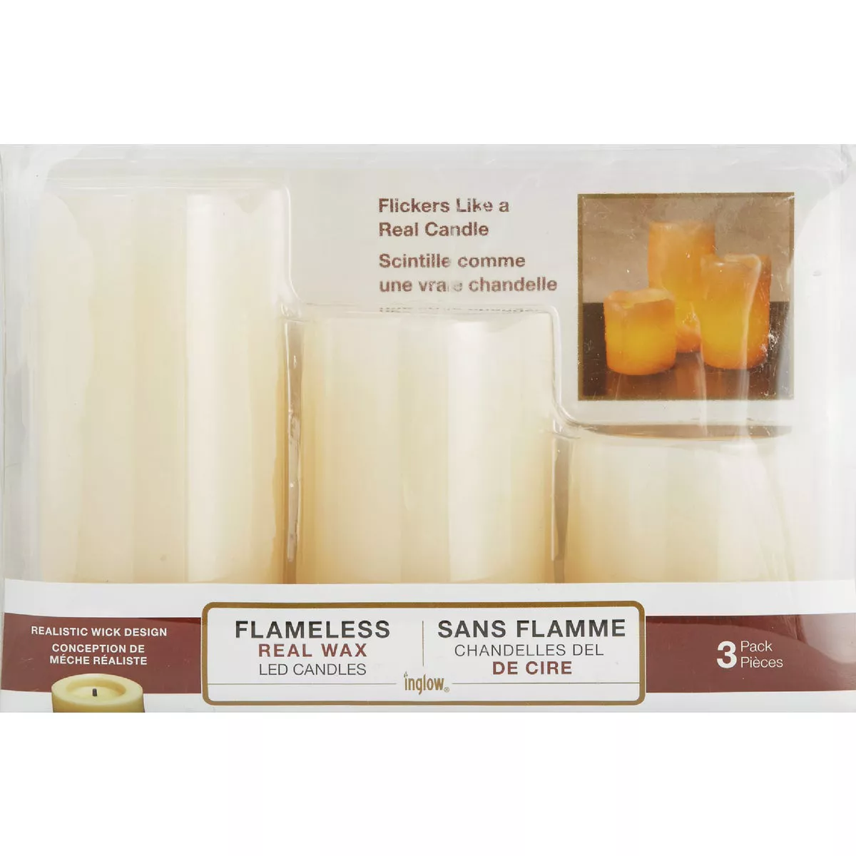 Inglow 2 In. Dia. Cream Wax Mini Pillar Flameless Candle Set (3-Pack) - photo 2