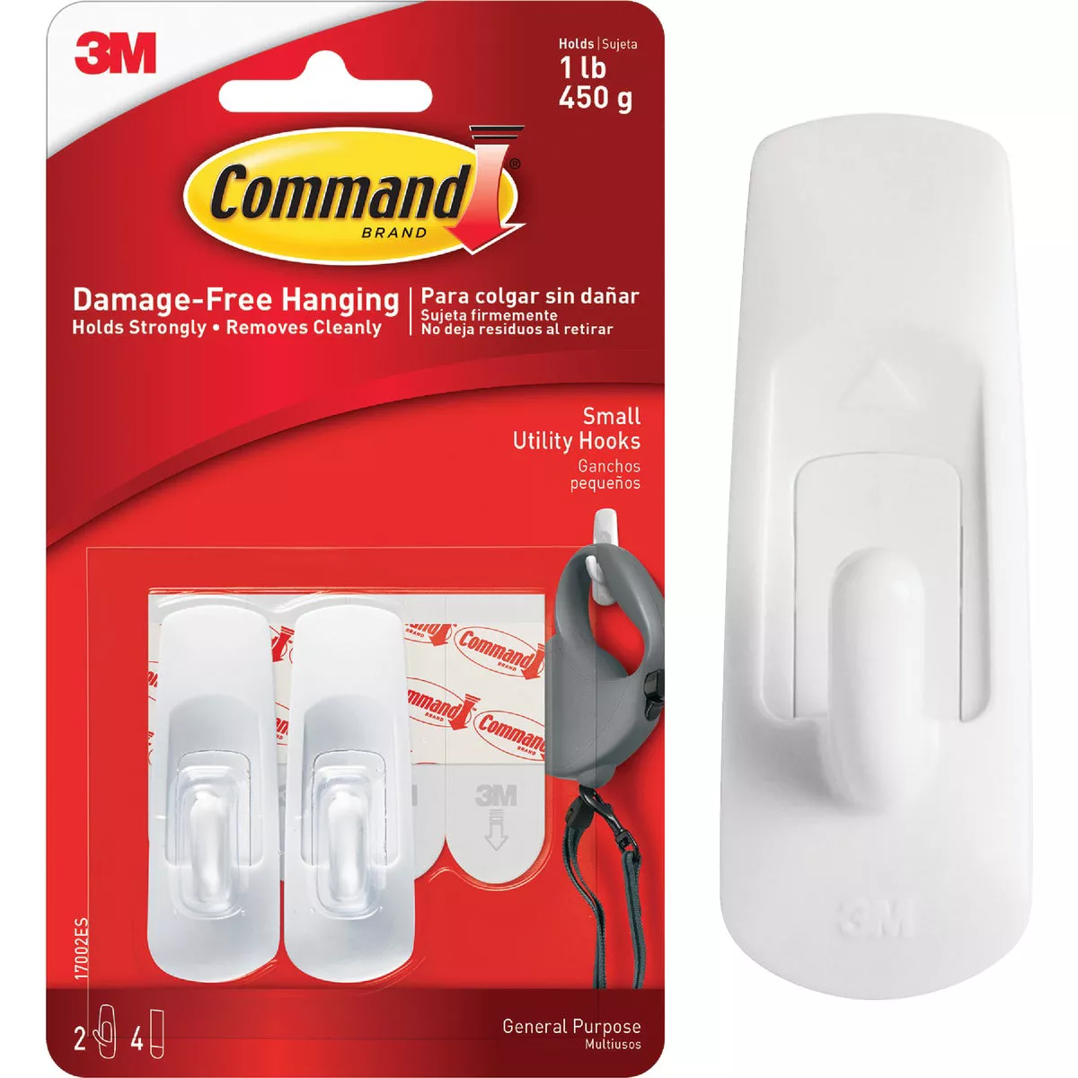 Command Small Utility Hook, White, 2 Hooks, 4 Strips
