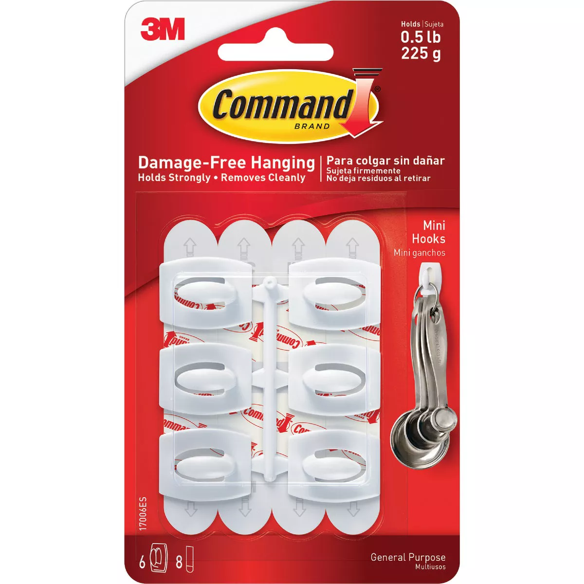 Command Mini Hooks, White, 6 Hooks, 8 Strips - photo 2